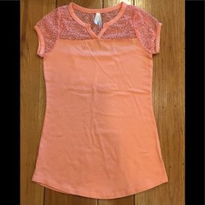 COL STORY Orange Top Upper Half Lace Cap Sleeves